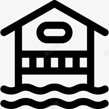 别墅海滨别墅夏季7线性图标图标
