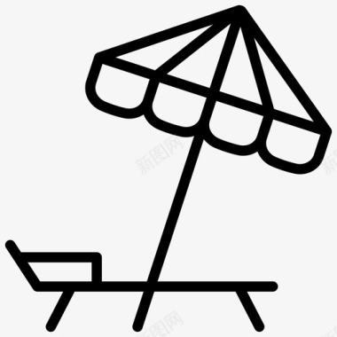 遮阳伞日光浴海滩躺椅图标图标