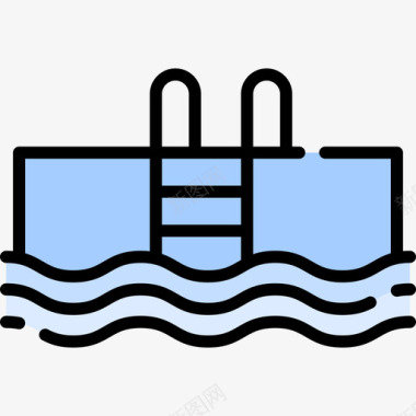 游泳池夏季8线性颜色图标图标