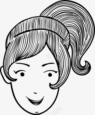 女人脸长发马尾图标图标