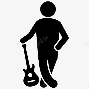 摇滚明星吉他手音乐家图标图标