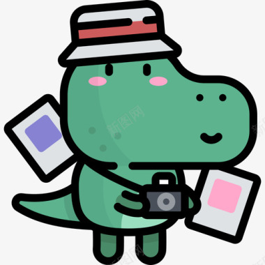 摄影师恐龙头像场景线性颜色图标图标