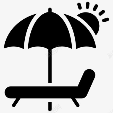 阳伞日光浴海滩休息室图标图标