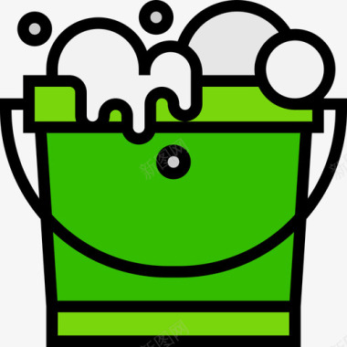 水桶清洁和家务线性颜色图标图标