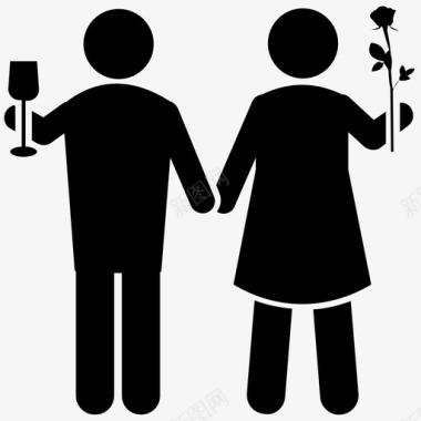 爱情婚姻兴奋的新郎幸福的夫妇图标图标