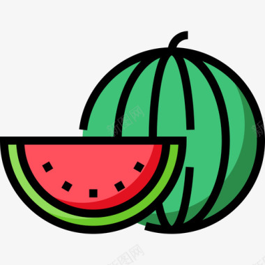 夏日饮料西瓜夏季食品饮料4线颜色图标图标