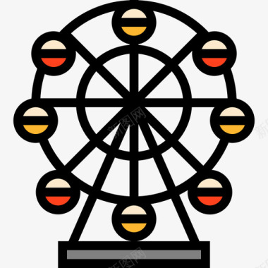 摩天轮马戏团和游乐园线性颜色图标图标