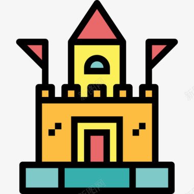 城堡游乐园13线性颜色图标图标