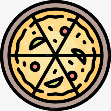 披萨纯素食品2道原色图标图标