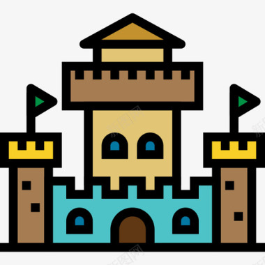 城堡城市元素建筑4线条色彩图标图标
