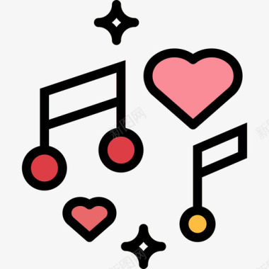 浪漫音乐爱情47线性色彩图标图标