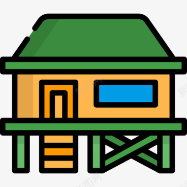 别墅海滨别墅房屋类型线性颜色图标图标