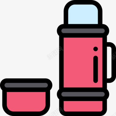 保温瓶野餐和烧烤线性颜色图标图标