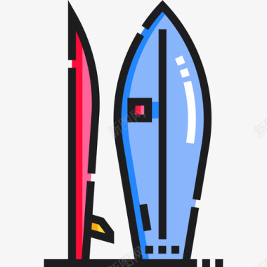 冲浪板业余爱好7线性颜色图标图标