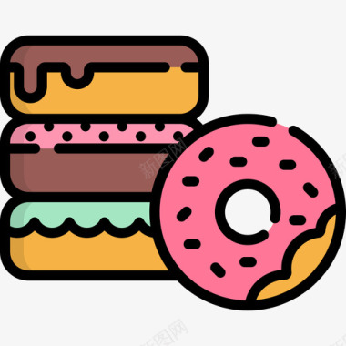 甜甜圈甜甜圈面包店18线性颜色图标图标