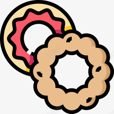 甜甜圈快餐34线性颜色图标图标