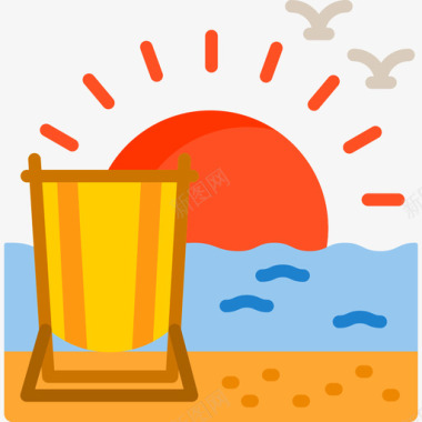 夏季海报素材下载日落夏季12平坦图标图标
