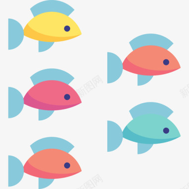 鱼类海洋生物14扁平图标图标