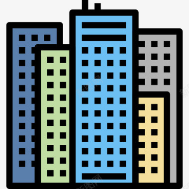 建筑城市元素建筑4线性色彩图标图标