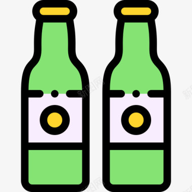 古老酒瓶啤酒瓶烧烤19线性颜色图标图标