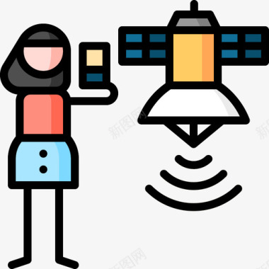 卫星接收器卫星专业和新业务线性颜色图标图标