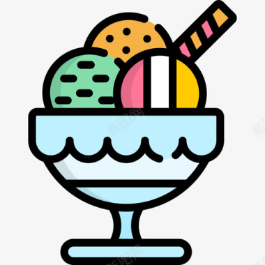 冰淇淋面包店18原色图标图标