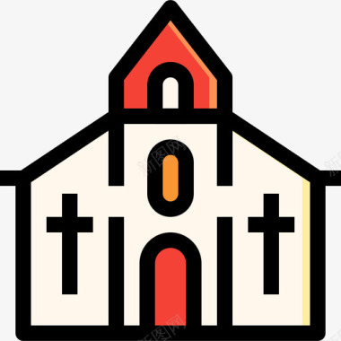 教堂54号婚礼线性颜色图标图标