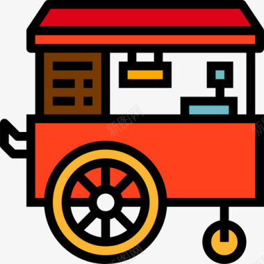 食品车马戏团和游乐园线性颜色图标图标