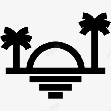 夏威夷海滩日落6直线图标图标