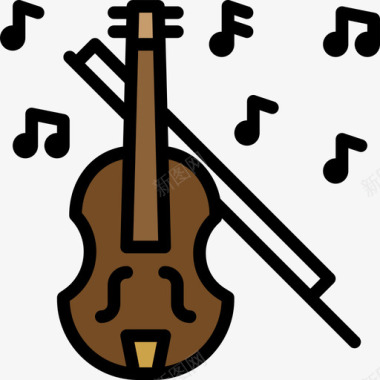 小提琴餐厅38线性颜色图标图标