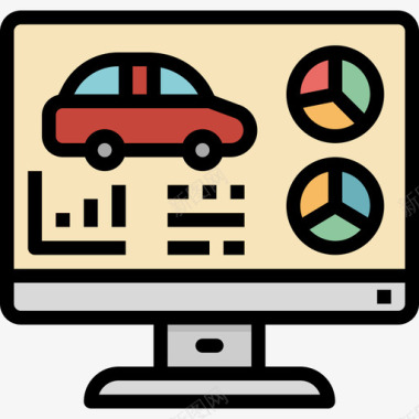 线稿汽车显示器汽车部件2线颜色图标图标