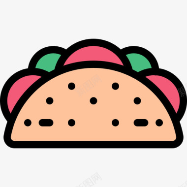 墨西哥玉米卷野餐和烧烤线性颜色图标图标
