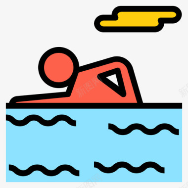 治疗游泳治疗2线性颜色图标图标
