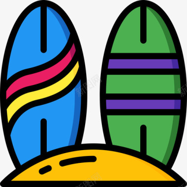 女人时间冲浪板夏季时间2线性颜色图标图标