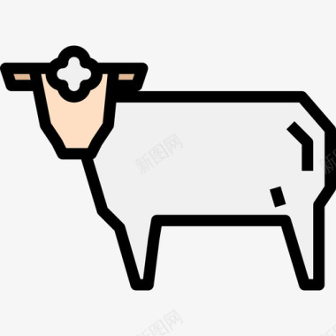 羊肉动物和食物原色图标图标