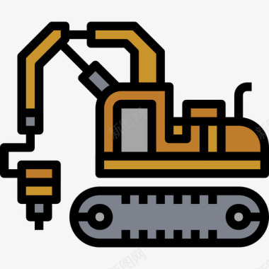 自动化挖掘机挖掘机施工车3线颜色图标图标