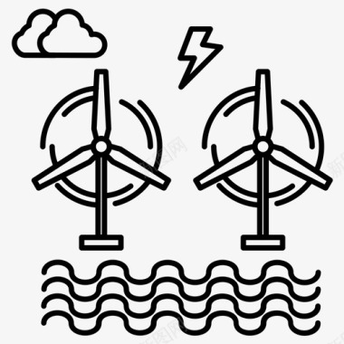 电力电网空气空气涡轮电力图标图标