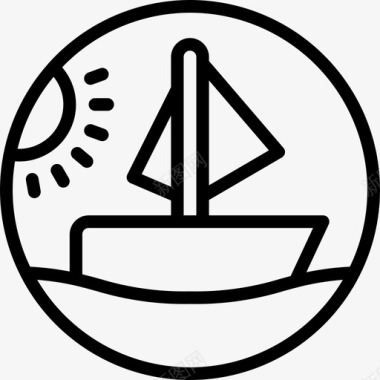 帆船夏季时间5直线型图标图标