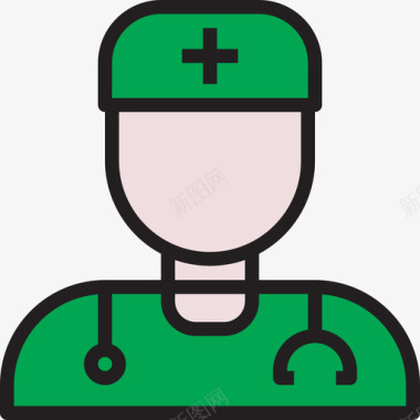 护士与医生医生健康护理13线性颜色图标图标