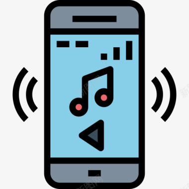 音乐播放器手机和电话线性颜色图标图标