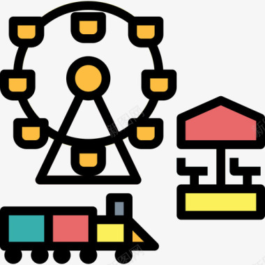 乐园摩天轮游乐园13线性颜色图标图标