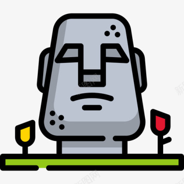 Moai旅游景点表情符号3线条颜色图标图标
