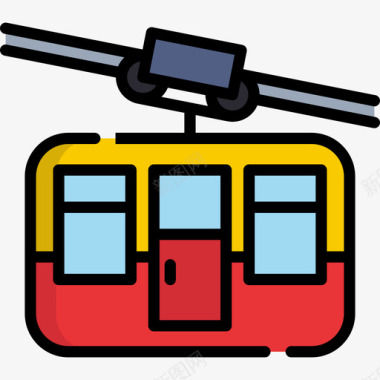 符号缆车车厢旅行地点表情符号3线条颜色图标图标