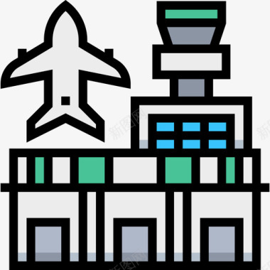机场城市元素28线条色彩图标图标
