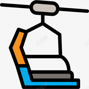 滑雪缆车寒假2线性颜色图标图标