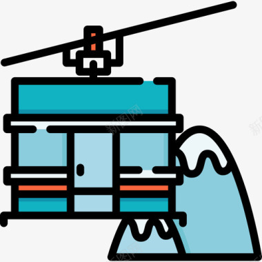 矢量缆车缆车冬季运动14线型颜色图标图标