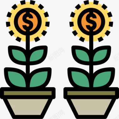 投资股票市场线性色彩图标图标