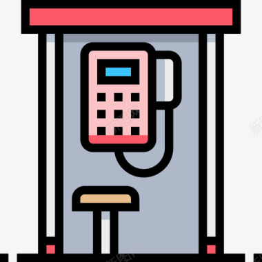 电话亭城市元素28线性颜色图标图标