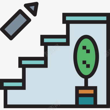 房屋楼梯87号酒店楼梯线性颜色图标图标