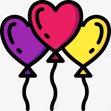 心形心形气球婚礼101线性颜色图标图标